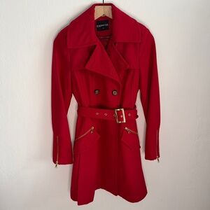 Holiday Party Ready | Express Red Coat with Gold Accents & Buckle - Size: S